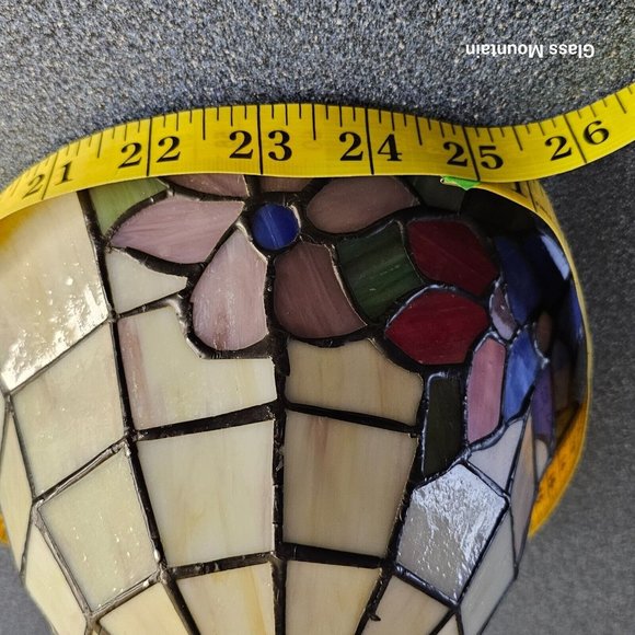 SOLD - Tiffany Style Small Stained Glass Floral Mauve Red Blue Green Lamp Shade - Picture 7 of 7